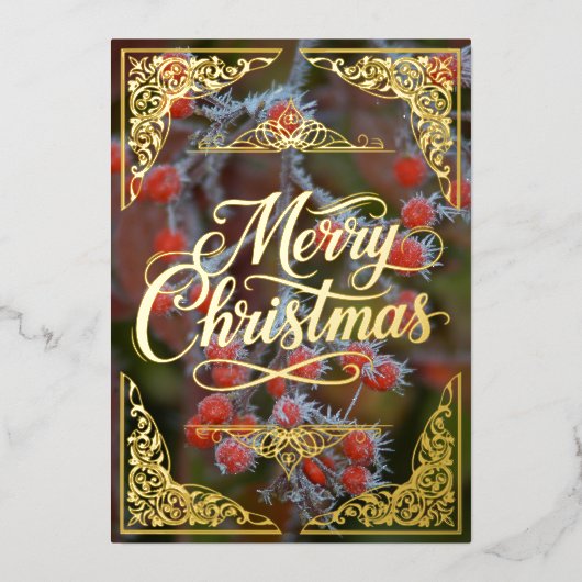 レッドベリー、金ゴールドメリークリスマス 箔シーズンカード (正面)