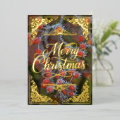 レッドベリー、金ゴールドメリークリスマス 箔シーズンカード (立ち正面)