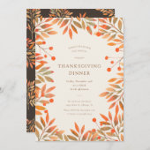 レッドベリー&金ゴールド離れ感謝祭ディナー 招待状 (正面/裏面)