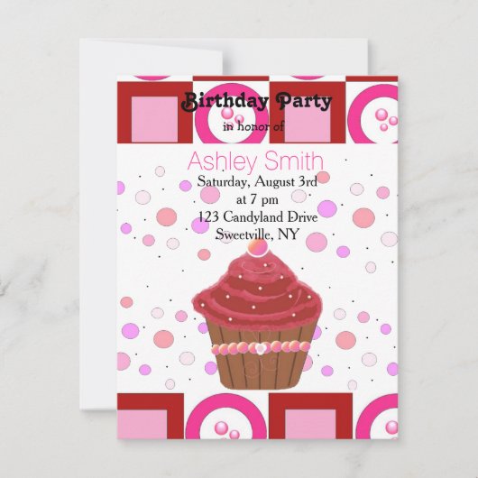 レッドベルベットカップケーキ招待状 招待状 (正面)