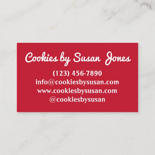 レッドベルベットクッキーベーカリーパティシシェフビジネスフード 名刺 (裏面)