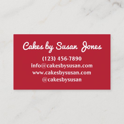 レッドベルベットケーキスライスベーカリーペストリーベイクショップカフェ 名刺 (裏面)