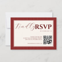 レッドベルベットスクリプト クラシック ストライプ ウェディング RSVP