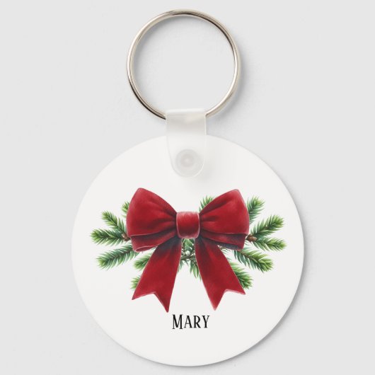 レッドベルベットパーソナライズされたボウホリデーキーチェーン キーホルダー (正面)