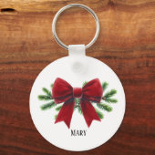 レッドベルベットパーソナライズされたボウホリデーキーチェーン キーホルダー (正面)