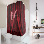 レッドベルベットピンクモノグラムモダンスクリプトウェディング シャワーカーテン