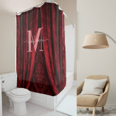 レッドベルベットピンクモノグラムモダンスクリプトウェディング シャワーカーテン