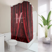 レッドベルベットピンクモノグラムモダンスクリプ結婚ト シャワーカーテン