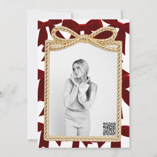 レッドベルベットボウエレガントポススウィート16写真 招待状 (裏面)