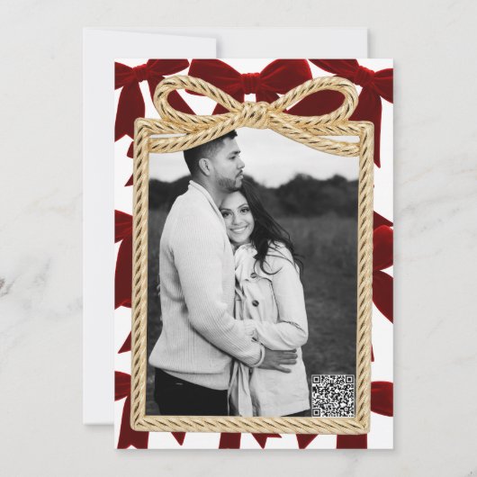 レッドベルベットボウエレガントポスフォトホリデーパーティー 招待状 (裏面)