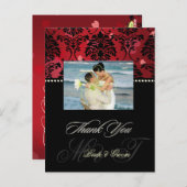 レッドベルベット+ハートダマスクウェディング写真ありがとう ポストカード (正面/裏面)