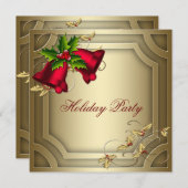 レッドベル金ゴールド企業のクリスマスパーティー 招待状 (正面/裏面)