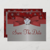 レッドベロア&シルバーの雪が日付を保存 案内ポストカード (正面/裏面)