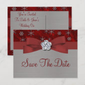 レッドベロア&シルバースノーフレーク日付を保存3 案内ポストカード (正面/裏面)