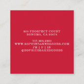 レッドベーカリーロゴベイカーパティシシェフタイポグラフィ スクエア名刺 (裏面)