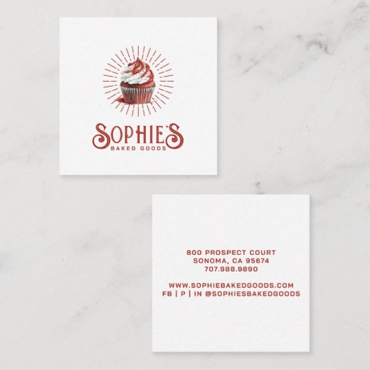 レッドベーカーベーカリーロゴパティシシェフタイポグラフィ スクエア名刺 (正面/裏面)
