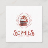 レッドベーカーベーカリーロゴパティシシェフタイポグラフィ スクエア名刺 (正面)