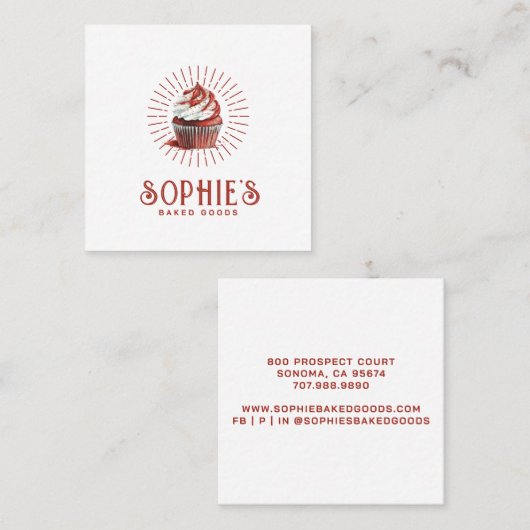 レッドベーカーベーカリーロゴパティシシェフタイポグラフィ スクエア名刺 (正面/裏面)