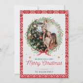 レッドベージュのヴィンテージ写真クリスマスカード 招待状 (正面)