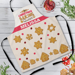 レッドベージュクリームクッキー クリスマスベーキングクイーン エプロン