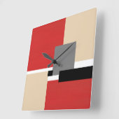 レッドベージュグレー白黒幾何学的 スクエア壁時計 (傾斜)