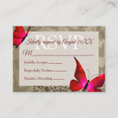レッドベージュヴィンテージバタフライキンセニェラRSVP アドバイスカード (正面)
