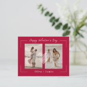 レッドベージュ ミニマル フォト コラージュ ハッピー バレンタイン シーズンカード (スタンド正面)