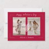 レッドベージュ ミニマル フォト コラージュ ハッピー バレンタイン シーズンカード (正面)
