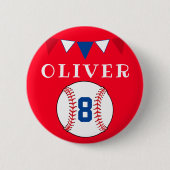 レッドベースボールバンティングフラッグ子供の誕生日 缶バッジ (正面)