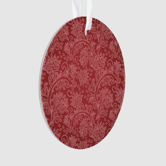 レッドペイズリーダマスクデザイナークラシックフローラ オーナメント (正面)