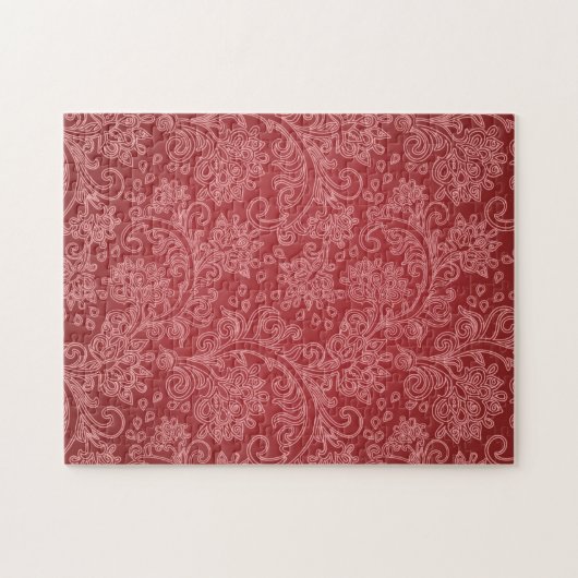 レッドペイズリーダマスクデザイナークラシックフローラ ジグソーパズル (横)