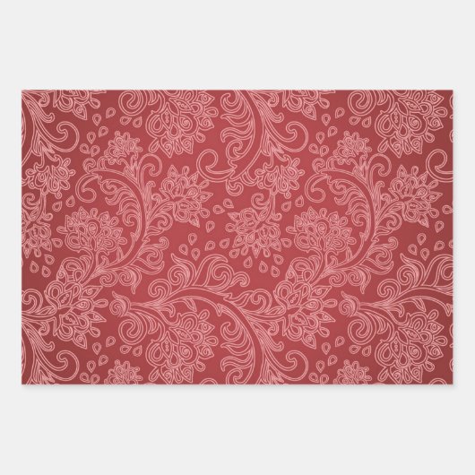 レッドペイズリーダマスクデザイナークラシックフローラ ラッピングペーパーシート (正面)