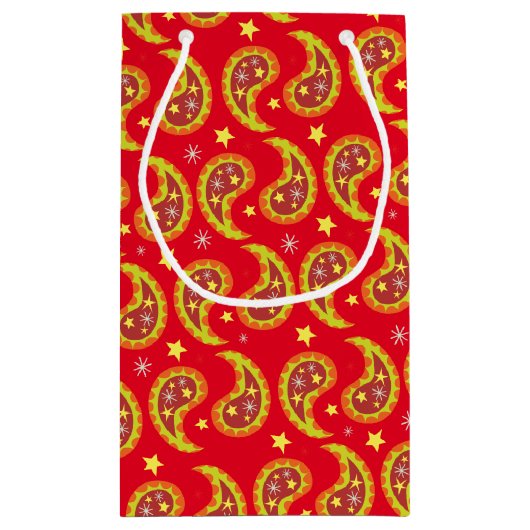 レッドペイズリーパーソナライズされたクリスマス抱き枕 スモールペーパーバッグ (裏面)