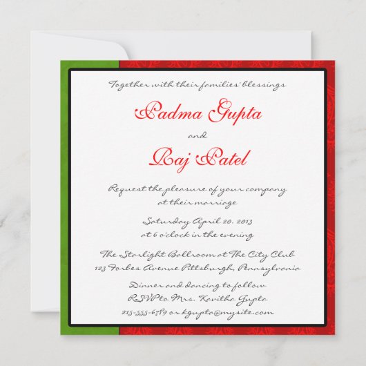 レッドペイズリーピーコックインディアン結婚式招待状 招待状 (裏面)