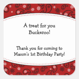 レッドペイズリーフェイスステッカーCowboy Western Label スクエアシール