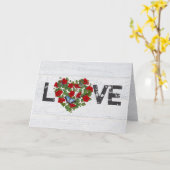 レッドペチュニア結婚とアイビーハート カード (黄色い花)