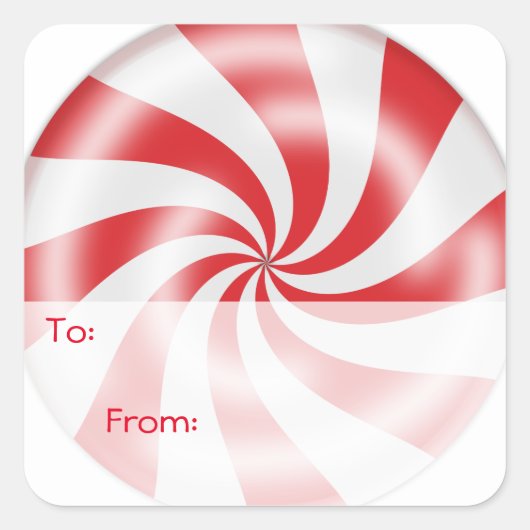 レッドペパーミントキャンディギフトラベル スクエアシール (正面)