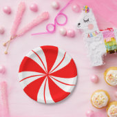 レッドペパーミントキャンディクリスマスパーティープレート ペーパープレート (パーティー)