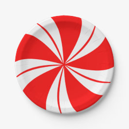 レッドペパーミントキャンディクリスマスパーティープレート ペーパープレート