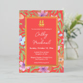 レッドペラナカンフローラ中国のダブルシ結婚ーズ 箔招待状 (立ち正面)