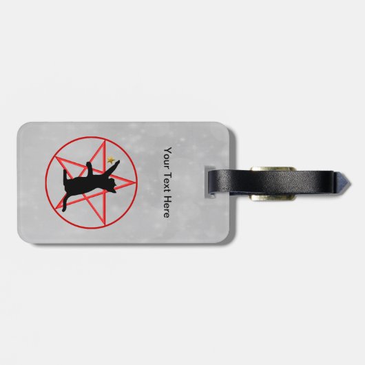 レッドペンタグラムの星を持つ黒猫のシルエット ラゲッジタグ (裏面横)