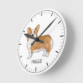 レッドペンブロークウェルシュコーギーかわいい犬カスタム文字 ラウンド壁時計 (傾斜)