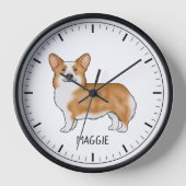 レッドペンブロークウェルシュコーギーかわいい犬カスタム文字 壁時計 (正面)