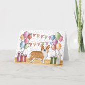 レッドペンブロークウェルシュコーギーカラフルハッピーバースデー カード (正面)