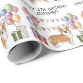 レッドペンブロークウェルシュコーギーカラフルハッピーバースデー ラッピングペーパー (ロールコーナー)