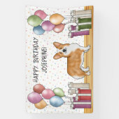 レッドペンブロークウェルシュコーギーカラフルハッピーバースデー 横断幕 (縦)