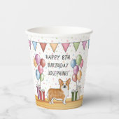 レッドペンブロークウェルシュコーギーカラフルハッピーバースデー 紙コップ (正面)