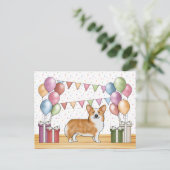 レッドペンブロークウェルシュコーギーカラフルパステル誕生日 ポストカード (スタンド正面)