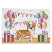 レッドペンブロークウェルシュコーギーカラフルパステル誕生日 ラージペーパーバッグ (裏面)