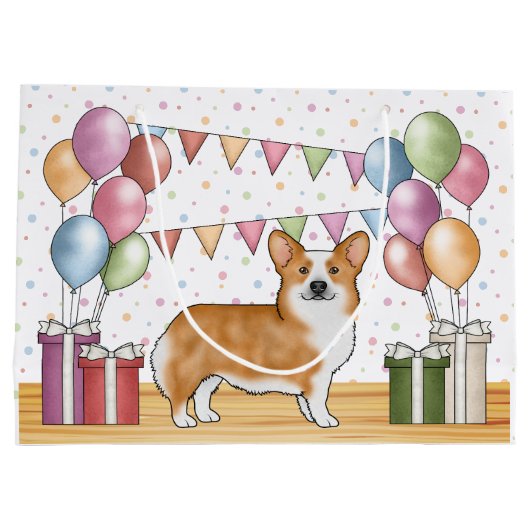 レッドペンブロークウェルシュコーギーカラフルパステル誕生日 ラージペーパーバッグ (裏面)